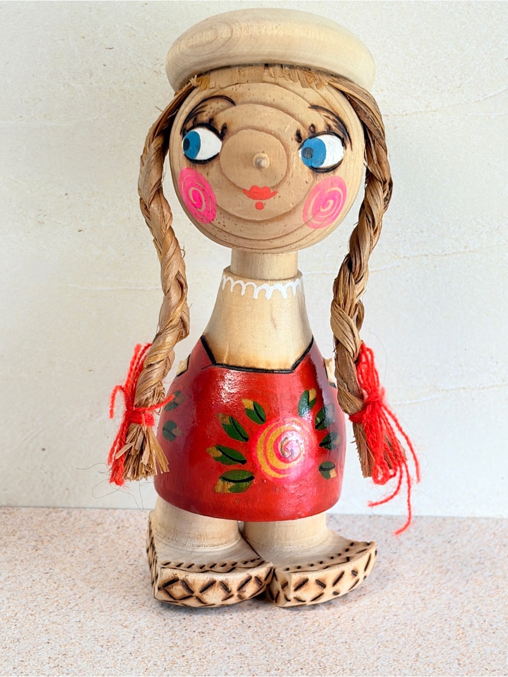Vintage Russian wooden folk art souvenir doll